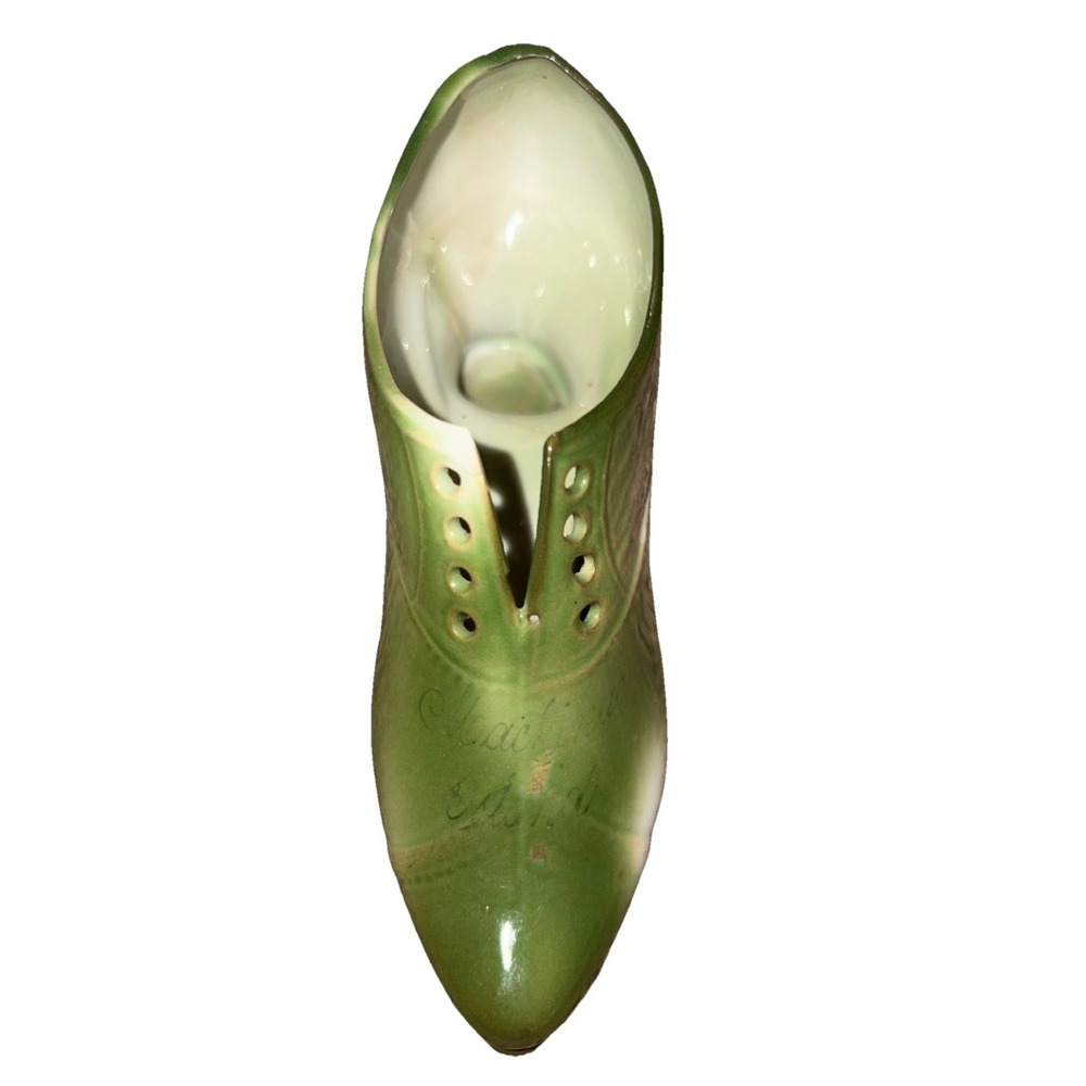 Vintage German Porcelain‎ Ceramic Green Shoe Heel Boot